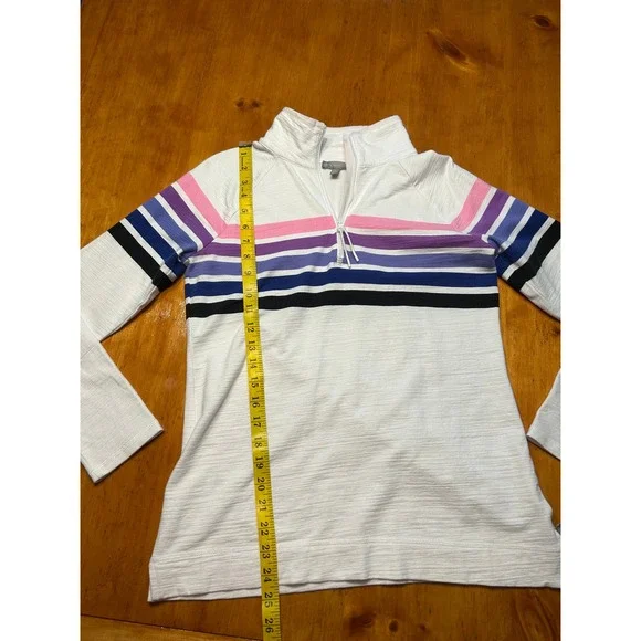 T by Talbots Womens XS White Striped Quarter Zip Pullover UPF 50+ Mock Neck Top - Picture 5 of 11